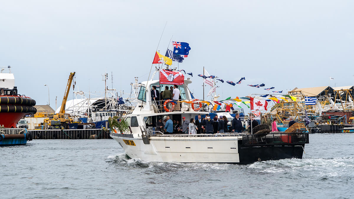 Notre Dame Vice Chancellor presents Blessing of the Fleet with WA cross